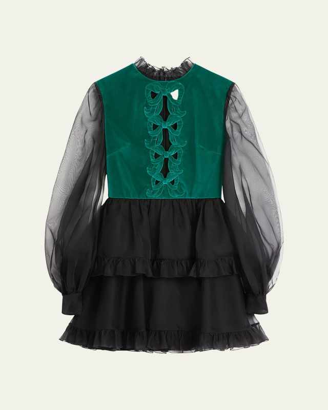 Velvet Top Sheer Sleeve Mini Dress